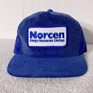 Vintage Blue Corduroy Norcen Energy Resources Mesh Back Snap Back Trucker Hat